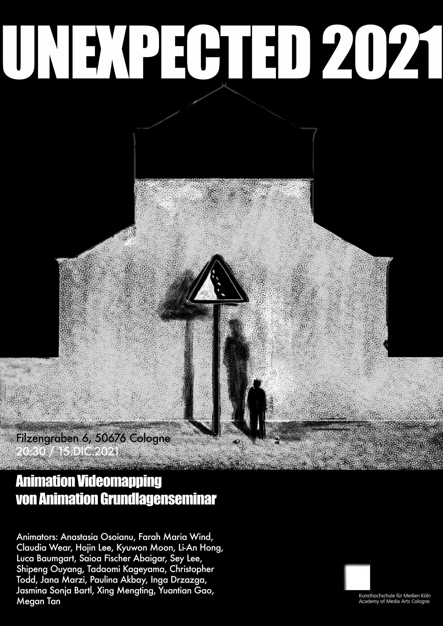 Galeriebild des Projekts ""Unexpected 2021"" Videomapping von Studierenden der KHM für die Fassade der Trinitatiskirche