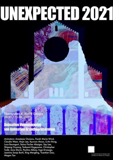 Unexpected Videomapping 2021 Galeriebild des Projekts ""Unexpected 2021"" Videomapping von Studierenden der KHM für die Fassade der Trinitatiskirche