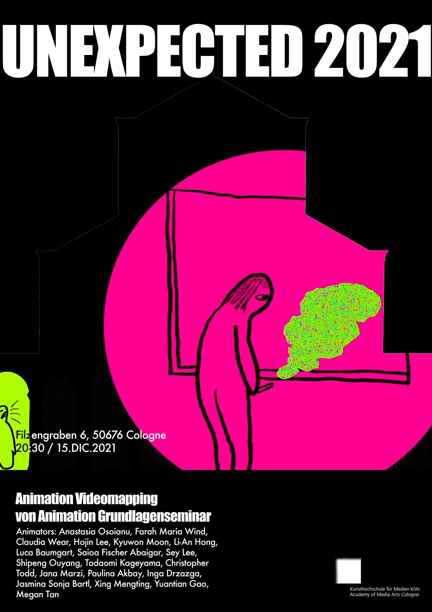 Galeriebild des Projekts ""Unexpected 2021"" Videomapping von Studierenden der KHM für die Fassade der Trinitatiskirche