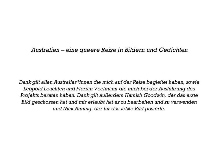Titelbild des Projekts Australien – eine queere Reise in Bildern und Gedichten