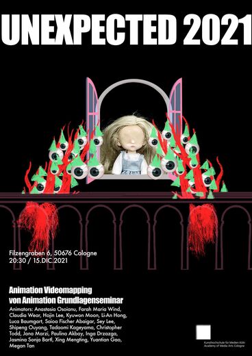 Unexpected Videomapping 2021 Galeriebild des Projekts ""Unexpected 2021"" Videomapping von Studierenden der KHM für die Fassade der Trinitatiskirche