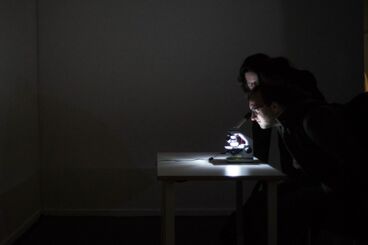 Anorganische Begegnungen interaktiv, installation, Mikroskop, e-ink Display