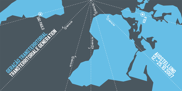 the affiche of the workshop showing the Earth planisphere with relative locations of Cologne and Sai Paulo