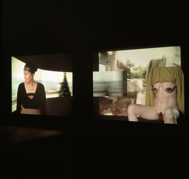 picture of video installation with Demeter, headless and speaking vagina goddess Baubo and background video