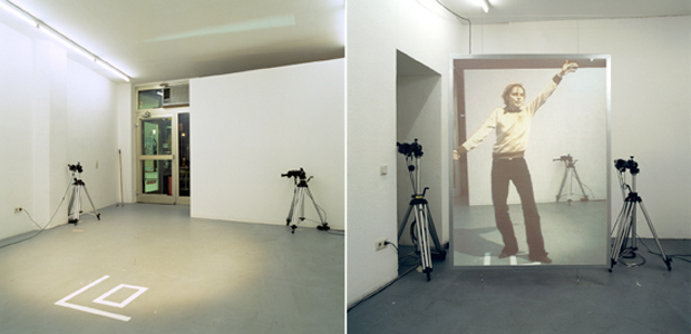 the installation room and the projection screen showing gesture portraits